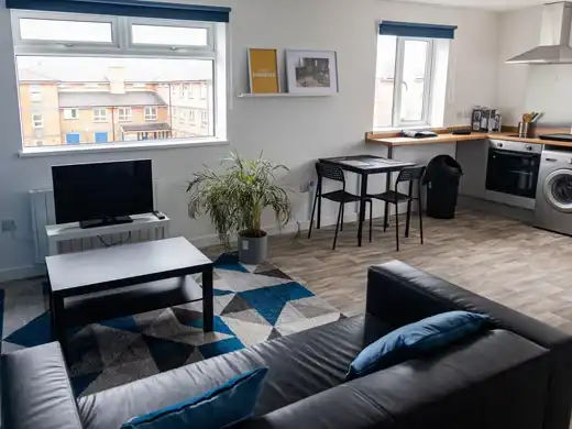 Refurbished living room and kitchen of a Handcrafted property